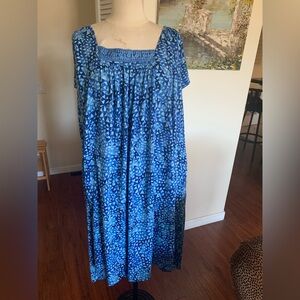 Blue Geometric Patterned cotton  Dress, side pockets